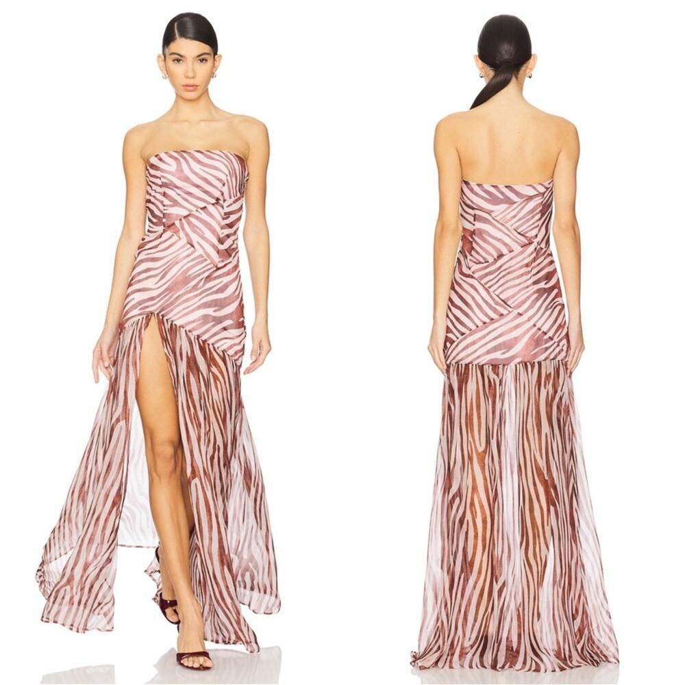 RETROFETE Nicole Strapless Silk Earl Rose Zebra Maxi Dress Size Small